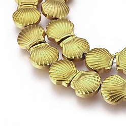 Golden Plated Electroplated Non-magnetic Synthetic Hematite Beads Strands, Polish, Shell, Golden Plated, 10.5x10x4mm, Hole: 1mm, about 40pcs/strand, 15.55 inch(39.5cm)