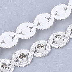 Marfil Hilo de guirnalda de cuentas de perlas de imitación de plástico abs, ideal para cortina de puerta, decoración de la boda diy material, con diamante de imitación, blanco cremoso, 13x4.5 mm, 10 yardas / rodillo