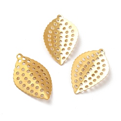 Golden Ion Plating(IP) 304 Stainless Steel Pendants, Hollow, Leaf Charm, Golden, 18x11x2mm, Hole: 0.9mm