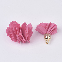 Ярко-Розовый Украшения подвески из ткани, с акриловой фурнитурой, цветок, ярко-розовый, 25~30x28~35 мм, отверстие : 2 мм