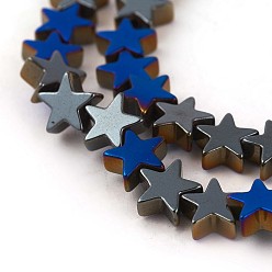 Blue Plated Electroplated Non-magnetic Synthetic Hematite Beads Strands, Half Plated, Star, Blue Plated, 6x6x2.5mm, Hole: 0.5mm, about 83pcs/strand, 16.14 inch(41cm)