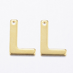 Letter L 304 charmes en acier inoxydable, lettre, breloques initiales, réel 18 k plaqué or, letter.l, 11x6~12x0.8mm, Trou: 1mm