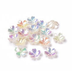 Couleur Mélangete Opaques caps acryliques, Flower 5 pétales, couleur ab , couleur mixte, 14.5x15x3.5mm, Trou: 1.5mm