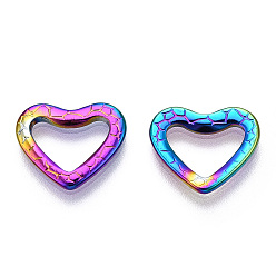 Rainbow Color Placage ionique (ip) 304 anneau de liaison en acier inoxydable, , cœur, couleur arc en ciel, 12x14x1.5mm, diamètre intérieur: 6x9.5 mm