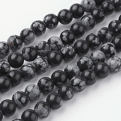 Obsidienne De Flocon De Neige Flocon de neige naturelle rangées de perles en obsidienne, ronde, 6~6.5mm, Trou: 1mm, Environ 60 pcs/chapelet, 14.9 pouce (38 cm)