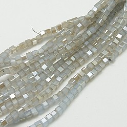 Gray Electroplate Glass Beads Strands, Half Plated, Imitation Jade, Faceted Flat Round, Gray, 6x4mm