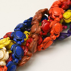 Color mezclado Perlas howlite sintéticos, teñido, tortuga, color mezclado, 17~18x13~14x6.5~7.5 mm, agujero: 1 mm, sobre 23 unidades / cadena, 15.04 pulgada (38.2 cm)