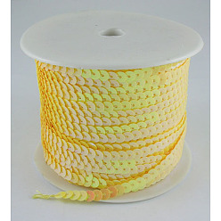 Limón Chiffon Rollos de cadena de lentejuelas / paillette de plástico, color de ab, gasa de limón, 6 mm