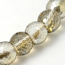 Dark Khaki Electorplated Glass Beads, Rainbow Plated, Faceted, Round, Dark Khaki, 11x8mm, Hole: 1mm