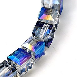 Azul Royal Abalorios de vidrio electrochapado, arco iris chapado, facetados, cubo, azul real, 7x7x7 mm, agujero: 1 mm