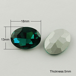 Verde azulado Accesorios de vidrio, espalda plateada, facetados, oval, cerceta, 13x18x5 mm