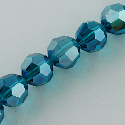 Cyan Foncé Perles en verre electroplate, perle plaquée lustre, à facettes (32 facettes), ronde, dark cyan, 6x5mm