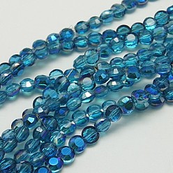 Bleu Dodger Perles en verre electroplate, demi-plaqué, facette, ovale, Dodger bleu, 6x4mm, Trou: 1mm, Environ 72 pcs/chapelet, 16 pouce