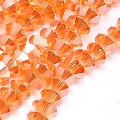 Dark Orange Electroplate Glass Beads Strands, Full Pearl Luster Plated, Faceted, Bicone, Dark Orange, 6x4mm, Hole: 1mm