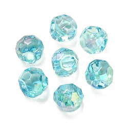 Cyan Placage uv perles européennes acryliques irisées arc-en-ciel, facette, Perles avec un grand trou   , ronde, cyan, 15.5x15.5mm, Trou: 4mm