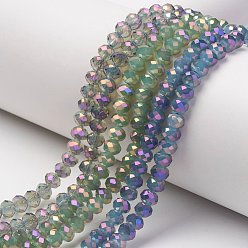 Color mezclado Abalorios de vidrio electrochapa, imitación de jade, medio púrpura chapado, facetados, Rondana plana, color mezclado, 6x5 mm, agujero: 1 mm, sobre 85~88 unidades / cadena, 16.1~16.5 pulgada (41~42 cm)