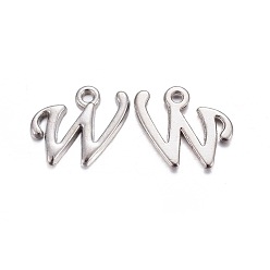 Letter W Platinum Plated Alloy Letter Pendants, Rack Plating, Cadmium Free & Lead Free, Letter.W, 15x13x2mm, Hole: 1.5mm