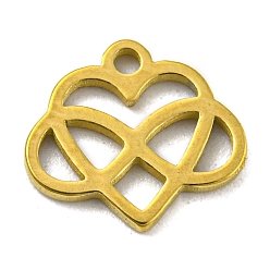 Oro Encantos de acero inoxidable cortados con láser 304, corazón con encantos infinitos, dorado, 9x10x1 mm, agujero: 1.2 mm