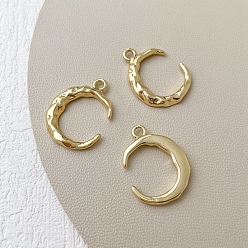 Real 14K Gold Plated Brass Pendants, Crescent Moon Charm, Hammered, Long-Lasting Plated, Real 14K Gold Plated, 20x15mm