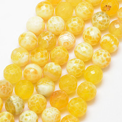 Yellow Natural Fire Crackle Agate Bead Strands, Round, Grade A, Faceted, Dyed & Heated, Yellow, 10mm, Hole: 1mm, about 37pcs/strand, 15 inch