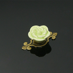 Pale Green Rose Ceramics Alloy Cabinet Door Knobs, Kitchen Drawer Pulls Cabinet Handles, with Iron Screws, Pale Green, 73x37x22mm