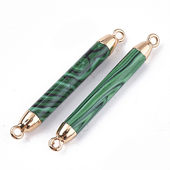 Malachite Electroplate Synthetic Malachite Links connectors, with Iron Findings, Column, Golden, 44~45x5mm, Hole: 1.8mm