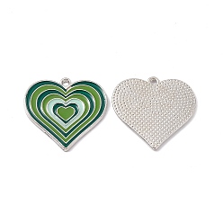 Sea Green Alloy Pendants, with Enamel, Heart Charm, Platinum, Sea Green, 25x26x1.5mm, Hole: 1.8mm