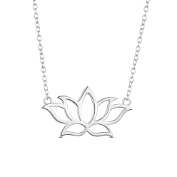 Platinum SHEGRACE Rhodium Plated 925 Sterling Silver Pendant Necklace, with Lotus Flower Pendant(Chain Extenders Random Style), Platinum, 15.74 inch (400mm)