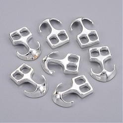 Silver Tibetan Style Alloy Hook Clasps, For Leather Cord Bracelets Making, Anchor, Cadmium Free & Nickel Free & Lead Free, Silver, 23x16x4mm, Hole: 5x4mm, about 380pcs/1000g