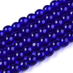 Bleu Foncé Chapelets de perles en verre transparentes  , ronde, bleu foncé, 4~4.5mm, Trou: 0.8mm, Environ 97~99 pcs/chapelet, 14.76 pouces ~ 14.96 pouces (37.5~38 cm)
