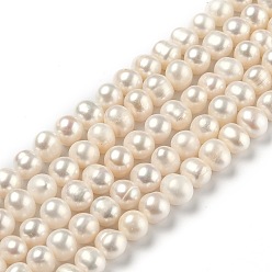 Bisque Natural Cultured Freshwater Pearl Beads Strands, Round, Bisque, 8~10.5mm, Hole: 0.7mm, about 42pcs/strand, 14.17 inch(36cm)