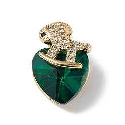 Dark Green Real 18K Gold Plated Rack Plating Brass Micro Pave Clear Cubic Zirconia Pendants, with Glass, Long-Lasting Plated, Cadmium Free & Lead Free, Horse & Heart Charm, Dark Green, 17.5x12x10mm, Hole: 2x4mm