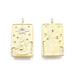 Real 18K Gold Plated Brass Micro Pave Clear Cubic Zirconia Pendants, Rectangle with Human & Star, Real 18K Gold Plated, 30.5x16.4x2.4mm, Hole: 1.6x2.9mm