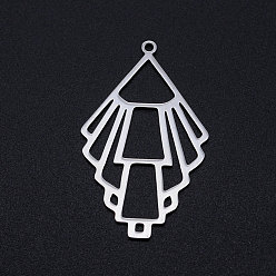 Stainless Steel Color 201 Stainless Steel Filigree Charms, Rhombus, Stainless Steel Color, 39x23.5x1mm, Hole: 1.6mm