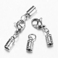 Stainless Steel Color 304 Stainless Steel Lobster Claw Clasps, with Cord Ends, Stainless Steel Color, 39mm
