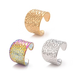 Mixed Color Ion Plating(IP) 304 Stainless Steel Open Cuff Ring, Textured Wide Band Ring for Women, Mixed Color, US Size 9(18.9mm)