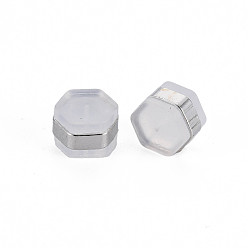 Platinum Silicone Ear Nuts, Earring Backs, with Brass Findings, Hexagon, Cadmium Free & Nickel Free & Lead Free, Platinum, 6x7x4.5mm, Hole: 0.7mm