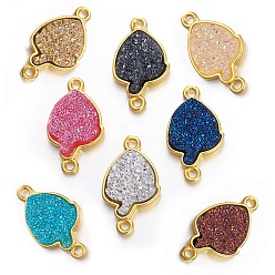 Mixed Color Brass Links connectors, with Druzy Resin, Golden Plated Color, Strawberry, Mixed Color, 22x12.5x3mm, Hole: 1.7mm