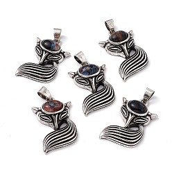 Pietersite Natural Pietersite Pendants, Fox Charms, with Antique Silver Color Brass Findings, 29x19x8mm, Hole: 4~5x3.5mm