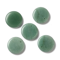Green Aventurine  Natural Green Aventurine Pendants, Flat Round Charms, 30x6~7.5mm, Hole: 1.2mm