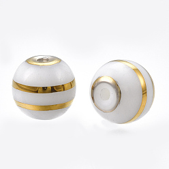 Or Perles en verre electroplate, Round stripe, or, 8mm, trou: 1 mm, 300 PCs / sac