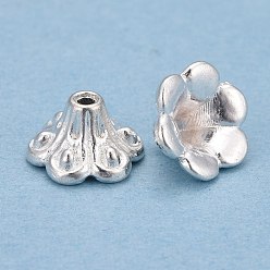 Argent Chapeaux de perles en filigrane de cloche de style tibétain, sans cadmium et sans plomb, fleur, argenterie, 9x5mm, Trou: 1.5mm