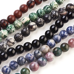 Mixed Color Gemstone Beads Strands, Round, Mixed Color, about 10mm in diameter, hole: 1mm, about 40pcs/strand, 15.5 inch