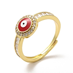 Красный Эмалевое регулируемое кольцо от сглаза с прозрачным кубическим цирконием, настоящие позолоченные латунные украшения для женщин, красные, размер США 18 7 (1/2 мм)