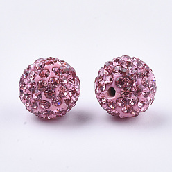 Light Rose Handmade Polymer Clay Rhinestone Beads, Round, Pave Disco Ball Beads, Light Rose, PP13(1.9~2mm), 7 rows rhinestone, 11.5~12mm, Hole: 1.4mm