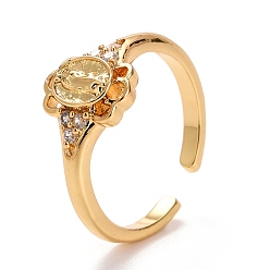 Clear Flower with Virgin Mary Cubic Zirconia Cuff Ring, Real 18K Gold Plated Brass Open Ring for Women, Lead Free & Cadmium Free, Clear, US Size 6 1/2(16.9mm)