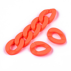 Orange Opaque Spray Painted Acrylic Linking Rings, Fluorescence, Quick Link Connectors, for Curb Chains Making, Unwelded, Twist, Orange, 29x20.5x6mm, Inner Diameter: 8x16mm