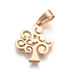 Golden 304 Stainless Steel Pendants, Tree of Life, Golden, 16x12x1.3mm, Hole: 6x3mm