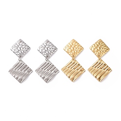 Mixed Color 304 Stainless Steel Double Rhombus Dangle Stud Earrings for Women, Mixed Color, 41.5mm, Pin: 0.8mm