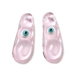Perlas de Color Rosa Vidrio transparente con colgantes esmaltados, guisante con amuletos de mal de ojo, rosa perla, 25.5~26x9.5~10x6~7 mm, agujero: 1 mm